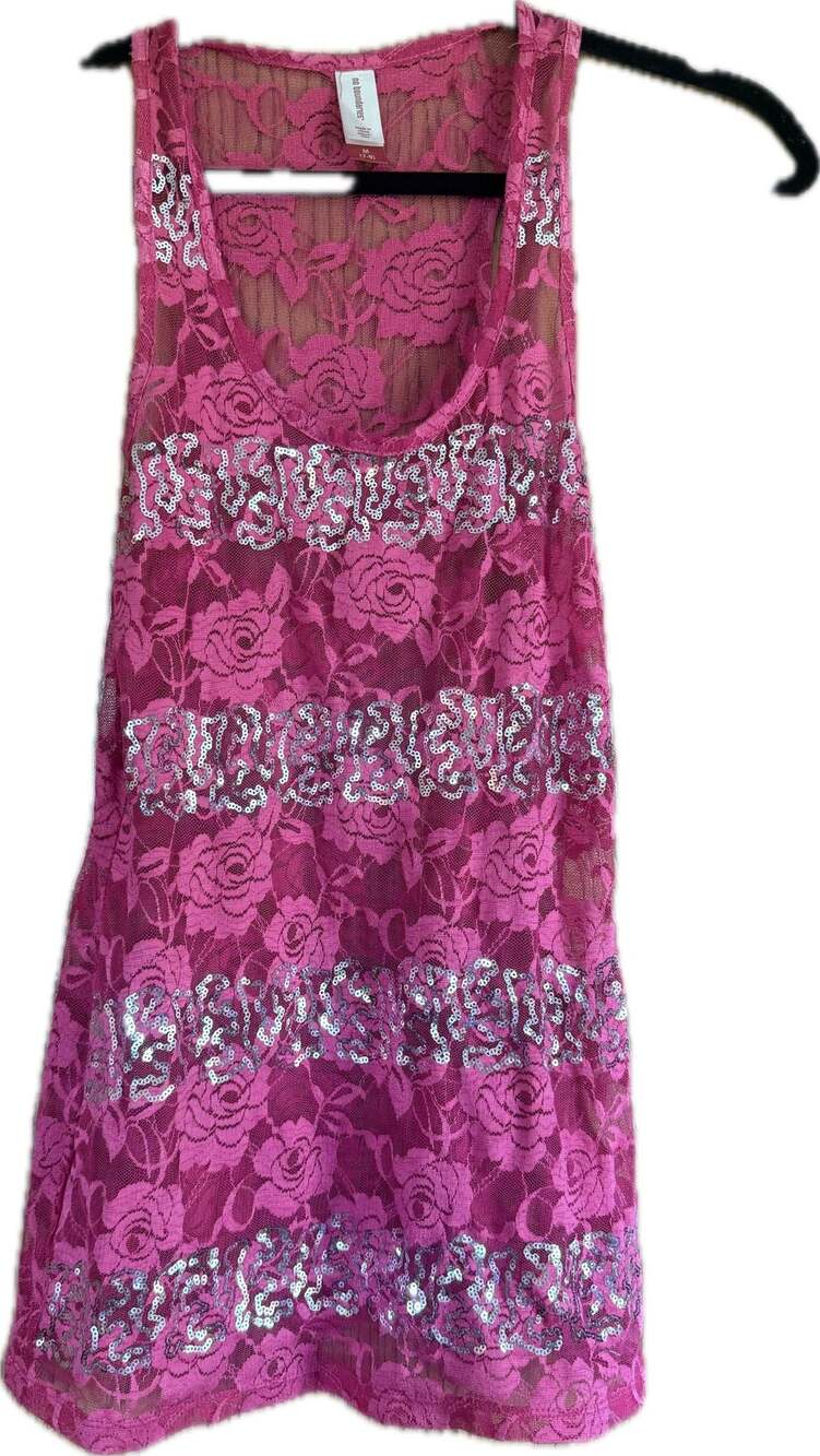 No Boundaries Fuchsia Floral Lace Tank Top with Sequin Embellishments